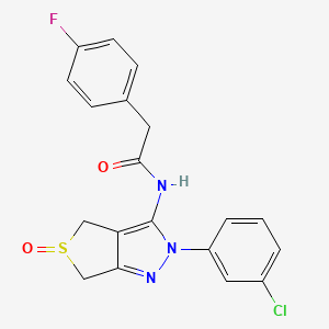 molecular formula C19H15ClFN3O2S B2697070 N-[2-(3-chlorophenyl)-5-oxo-4,6-dihydrothieno[3,4-c]pyrazol-3-yl]-2-(4-fluorophenyl)acetamide CAS No. 958711-00-7