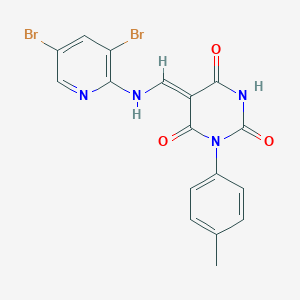 (5Z)-5-[[(3,5-dibromopyridin-2-yl)amino]methylidene]-1-(4-methylphenyl)-1,3-diazinane-2,4,6-trione