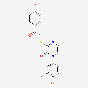 molecular formula C19H14BrFN2O2S B2697102 1-(4-bromo-3-methylphenyl)-3-((2-(4-fluorophenyl)-2-oxoethyl)thio)pyrazin-2(1H)-one CAS No. 946324-92-1