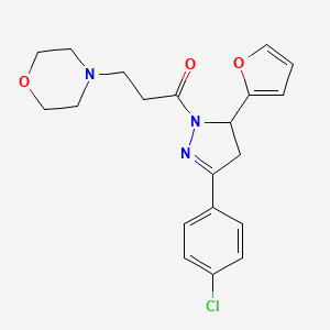 molecular formula C20H22ClN3O3 B2697131 1-(3-(4-chlorophenyl)-5-(furan-2-yl)-4,5-dihydro-1H-pyrazol-1-yl)-3-morpholinopropan-1-one CAS No. 500195-98-2