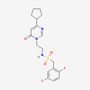 molecular formula C18H21F2N3O3S B2697148 N-(2-(4-cyclopentyl-6-oxopyrimidin-1(6H)-yl)ethyl)-1-(2,5-difluorophenyl)methanesulfonamide CAS No. 2034480-72-1