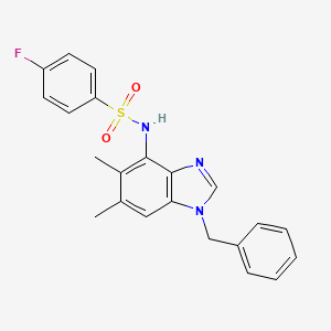 molecular formula C22H20FN3O2S B2697149 N-(1-benzyl-5,6-dimethyl-1H-1,3-benzimidazol-4-yl)-4-fluorobenzenesulfonamide CAS No. 338410-63-2