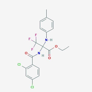 molecular formula C19H17Cl2F3N2O3 B269715 Ethyl 2-[(2,4-dichlorobenzoyl)amino]-3,3,3-trifluoro-2-(4-toluidino)propanoate 