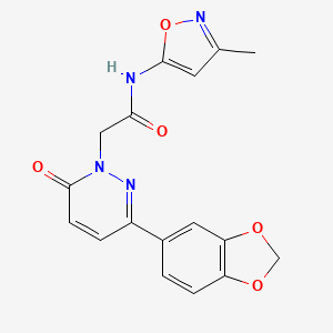 molecular formula C17H14N4O5 B2697150 2-(3-(benzo[d][1,3]dioxol-5-yl)-6-oxopyridazin-1(6H)-yl)-N-(3-methylisoxazol-5-yl)acetamide CAS No. 1210001-06-1