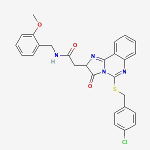 molecular formula C27H23ClN4O3S B2697152 2-[5-[(4-chlorophenyl)methylsulfanyl]-3-oxo-2H-imidazo[1,2-c]quinazolin-2-yl]-N-[(2-methoxyphenyl)methyl]acetamide CAS No. 958709-34-7