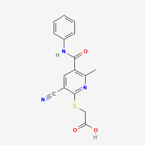 molecular formula C16H13N3O3S B2697168 2-{[3-Cyano-6-methyl-5-(phenylcarbamoyl)pyridin-2-yl]sulfanyl}acetic acid CAS No. 851814-18-1