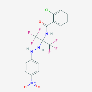 molecular formula C16H11ClF6N4O3 B269717 2-chloro-N-[2,2,2-trifluoro-1-(2-{4-nitrophenyl}hydrazino)-1-(trifluoromethyl)ethyl]benzamide 