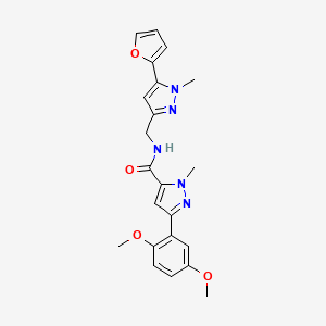 molecular formula C22H23N5O4 B2697177 3-(2,5-dimethoxyphenyl)-N-((5-(furan-2-yl)-1-methyl-1H-pyrazol-3-yl)methyl)-1-methyl-1H-pyrazole-5-carboxamide CAS No. 1421523-30-9