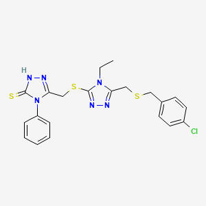 molecular formula C21H21ClN6S3 B2697184 5-{[(5-{[(4-chlorobenzyl)sulfanyl]methyl}-4-ethyl-4H-1,2,4-triazol-3-yl)sulfanyl]methyl}-4-phenyl-4H-1,2,4-triazole-3-thiol CAS No. 344274-07-3