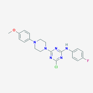 molecular formula C20H20ClFN6O B269719 4-chloro-N-(4-fluorophenyl)-6-[4-(4-methoxyphenyl)piperazin-1-yl]-1,3,5-triazin-2-amine 