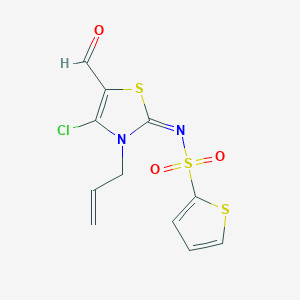 molecular formula C11H9ClN2O3S3 B2697198 N-[4-氯-5-甲酰-3-(丙-2-烯-1-基)-2,3-二氢-1,3-噻唑-2-基亚甲基]噻吩-2-磺酰胺 CAS No. 725711-25-1