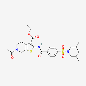 molecular formula C26H33N3O6S2 B2697218 Ethyl 6-acetyl-2-(4-((3,5-dimethylpiperidin-1-yl)sulfonyl)benzamido)-4,5,6,7-tetrahydrothieno[2,3-c]pyridine-3-carboxylate CAS No. 449769-59-9