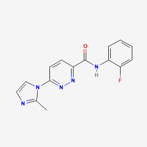 molecular formula C15H12FN5O B2697253 N-(2-氟苯基)-6-(2-甲基-1H-咪唑-1-基)吡啶并[3,4-d]嘧啶-3-甲酸酰胺 CAS No. 1396799-91-9