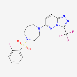 molecular formula C17H16F4N6O2S B2697258 6-[4-(2-Fluorophenyl)sulfonyl-1,4-diazepan-1-yl]-3-(trifluoromethyl)-[1,2,4]triazolo[4,3-b]pyridazine CAS No. 1166815-32-2