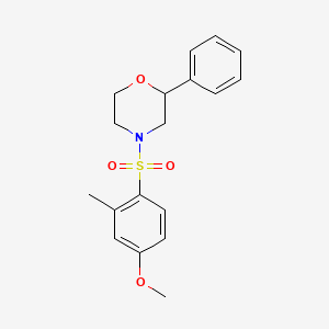 molecular formula C18H21NO4S B2697262 4-((4-甲氧基-2-甲基苯基)磺酰)-2-苯基吗啉 CAS No. 953959-58-5