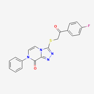 molecular formula C19H13FN4O2S B2697265 3-((2-(4-fluorophenyl)-2-oxoethyl)thio)-7-phenyl-[1,2,4]triazolo[4,3-a]pyrazin-8(7H)-one CAS No. 1243102-00-2