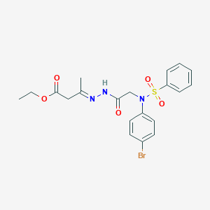 molecular formula C20H22BrN3O5S B269727 Ethyl 3-({[4-bromo(phenylsulfonyl)anilino]acetyl}hydrazono)butanoate 