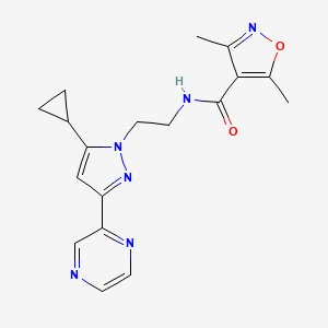 molecular formula C18H20N6O2 B2697279 N-(2-(5-cyclopropyl-3-(pyrazin-2-yl)-1H-pyrazol-1-yl)ethyl)-3,5-dimethylisoxazole-4-carboxamide CAS No. 2034287-79-9
