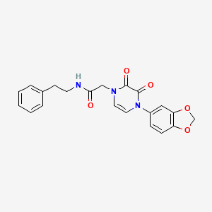 molecular formula C21H19N3O5 B2697291 2-(4-(苯并[d][1,3]二噁唑-5-基)-2,3-二氧代-3,4-二氢吡嗪-1(2H)-基)-N-苯乙基乙酰胺 CAS No. 898409-18-2