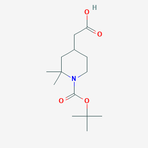 molecular formula C14H25NO4 B2697296 2-{1-[(Tert-butoxy)carbonyl]-2,2-dimethylpiperidin-4-yl}acetic acid CAS No. 1780990-27-3