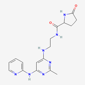 molecular formula C17H21N7O2 B2697299 N-(2-((2-甲基-6-(吡啶-2-基氨基)嘧啶-4-基)氨基)乙基)-5-氧代吡咯啉-2-羧酰胺 CAS No. 1421442-98-9