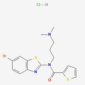 molecular formula C17H19BrClN3OS2 B2697301 N-(6-bromobenzo[d]thiazol-2-yl)-N-(3-(dimethylamino)propyl)thiophene-2-carboxamide hydrochloride CAS No. 1215716-99-6