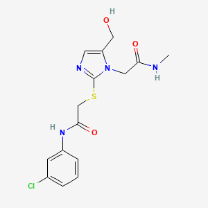 molecular formula C15H17ClN4O3S B2697303 2-[2-({2-[(3-chlorophenyl)amino]-2-oxoethyl}thio)-5-(hydroxymethyl)-1H-imidazol-1-yl]-N-methylacetamide CAS No. 923678-24-4