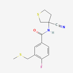 molecular formula C14H15FN2OS2 B2697315 N-(3-cyanothiolan-3-yl)-4-fluoro-3-[(methylsulfanyl)methyl]benzamide CAS No. 1384561-12-9