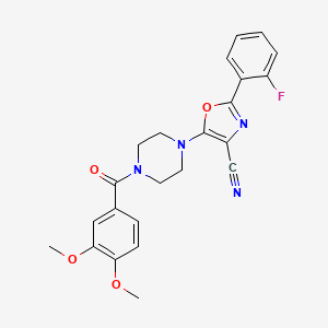 molecular formula C23H21FN4O4 B2697319 5-(4-(3,4-二甲氧基苯甲酰)哌嗪-1-基)-2-(2-氟苯基)噁唑-4-基碳腈 CAS No. 903855-70-9