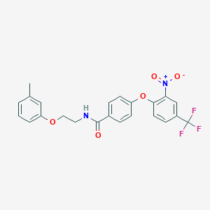 molecular formula C23H19F3N2O5 B269732 4-[2-nitro-4-(trifluoromethyl)phenoxy]-N-[2-(3-methylphenoxy)ethyl]benzamide 