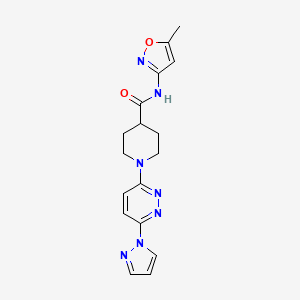 molecular formula C17H19N7O2 B2697328 1-(6-(1H-pyrazol-1-yl)pyridazin-3-yl)-N-(5-methylisoxazol-3-yl)piperidine-4-carboxamide CAS No. 1286699-14-6