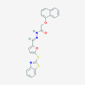 molecular formula C24H17N3O3S2 B269733 N'-{[5-(1,3-benzothiazol-2-ylsulfanyl)-2-furyl]methylene}-2-(1-naphthyloxy)acetohydrazide 