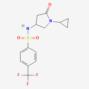 molecular formula C14H15F3N2O3S B2697333 N-(1-cyclopropyl-5-oxopyrrolidin-3-yl)-4-(trifluoromethyl)benzenesulfonamide CAS No. 1396716-56-5