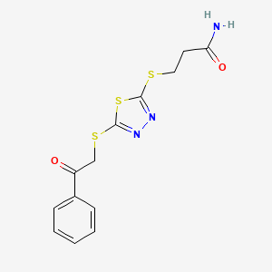 molecular formula C13H13N3O2S3 B2697344 3-[(5-苯乙酰硫代-1,3,4-噻二唑-2-基)硫代醯]丙酰胺 CAS No. 402945-08-8