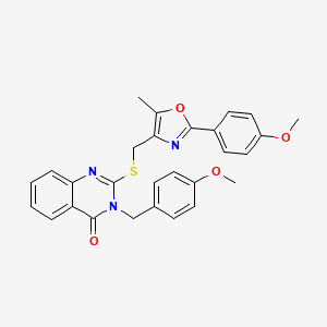 molecular formula C28H25N3O4S B2697351 2-({[2-(4-methoxyphenyl)-5-methyl-1,3-oxazol-4-yl]methyl}sulfanyl)-3-[(4-methoxyphenyl)methyl]-3,4-dihydroquinazolin-4-one CAS No. 1114878-54-4