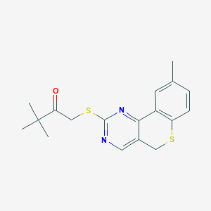 molecular formula C18H20N2OS2 B2697364 3,3-二甲基-1-({9-甲基-5H-噻色啉并[4,3-d]嘧啶-2-基}硫)丁酮 CAS No. 478246-91-2