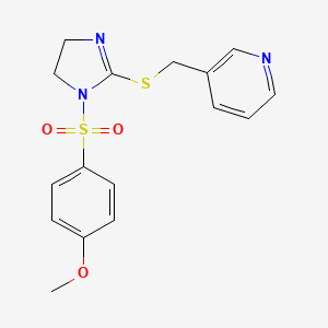 molecular formula C16H17N3O3S2 B2697377 3-[[1-(4-Methoxyphenyl)sulfonyl-4,5-dihydroimidazol-2-yl]sulfanylmethyl]pyridine CAS No. 868218-77-3