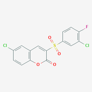 molecular formula C15H7Cl2FO4S B2697387 6-chloro-3-((3-chloro-4-fluorophenyl)sulfonyl)-2H-chromen-2-one CAS No. 2034608-14-3