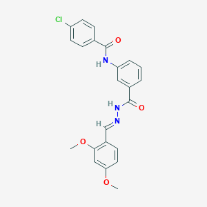 molecular formula C23H20ClN3O4 B269739 4-chloro-N-(3-{[2-(2,4-dimethoxybenzylidene)hydrazino]carbonyl}phenyl)benzamide 