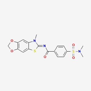 molecular formula C18H17N3O5S2 B2697398 (E)-4-(N,N-dimethylsulfamoyl)-N-(7-methyl-[1,3]dioxolo[4',5':4,5]benzo[1,2-d]thiazol-6(7H)-ylidene)benzamide CAS No. 1321986-81-5