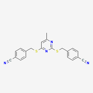 molecular formula C21H16N4S2 B2697410 4,4'-[(6-Methylpyrimidine-2,4-diyl)bis(sulfanediylmethanediyl)]dibenzonitrile CAS No. 923131-94-6