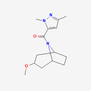 molecular formula C14H21N3O2 B2697448 (1,3-dimethyl-1H-pyrazol-5-yl)((1R,5S)-3-methoxy-8-azabicyclo[3.2.1]octan-8-yl)methanone CAS No. 2189499-90-7