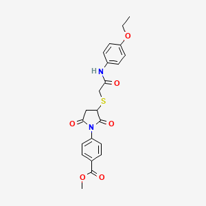 molecular formula C22H22N2O6S B2697460 甲酸甲酯 4-[3-[2-(4-乙氧苯胺基)-2-氧代乙基]硫醚-2,5-二氧代吡咯烷-1-基]苯甲酸酯 CAS No. 714262-72-3