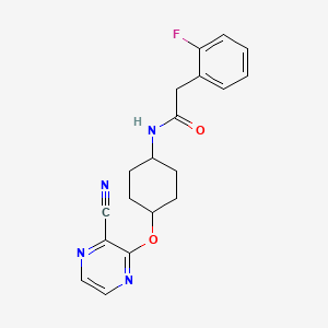 molecular formula C19H19FN4O2 B2697470 N-((1r,4r)-4-((3-cyanopyrazin-2-yl)oxy)cyclohexyl)-2-(2-fluorophenyl)acetamide CAS No. 2034247-04-4