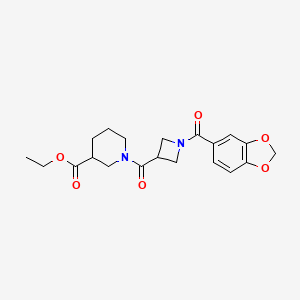 molecular formula C20H24N2O6 B2697472 Ethyl 1-(1-(benzo[d][1,3]dioxole-5-carbonyl)azetidine-3-carbonyl)piperidine-3-carboxylate CAS No. 1396686-98-8