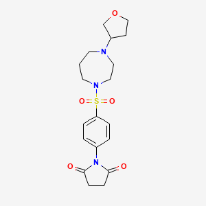 molecular formula C19H25N3O5S B2697491 1-(4-((4-(四氢呋喃-3-基)-1,4-二氮杂环己烷-1-基)磺酰基)苯基)吡咯烷-2,5-二酮 CAS No. 2309188-98-3