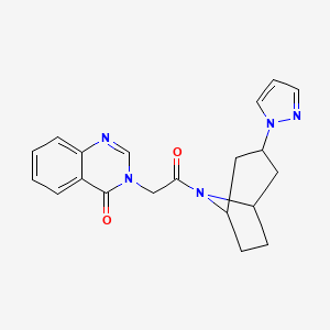 molecular formula C20H21N5O2 B2697497 3-(2-((1R,5S)-3-(1H-pyrazol-1-yl)-8-azabicyclo[3.2.1]octan-8-yl)-2-oxoethyl)quinazolin-4(3H)-one CAS No. 2310128-72-2