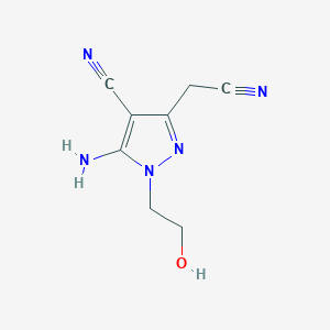 molecular formula C8H9N5O B2697507 5-amino-3-(cyanomethyl)-1-(2-hydroxyethyl)-1H-pyrazole-4-carbonitrile CAS No. 53871-48-0