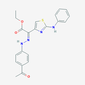 molecular formula C21H20N4O3S B269751 Ethyl [(4-acetylphenyl)hydrazono](2-anilino-1,3-thiazol-4-yl)acetate 