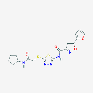 molecular formula C17H17N5O4S2 B2697519 N-(5-((2-(cyclopentylamino)-2-oxoethyl)thio)-1,3,4-thiadiazol-2-yl)-5-(furan-2-yl)isoxazole-3-carboxamide CAS No. 1351631-13-4